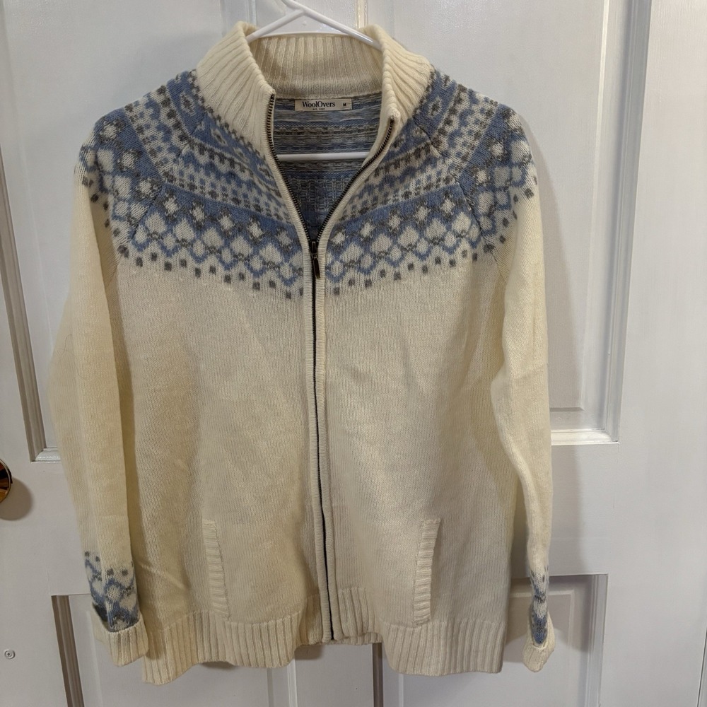 WoolOvers Fair Isle Full-Zip Cardigan Medium  Lambswool